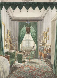 An Interior with a Curtained Bed Alcove